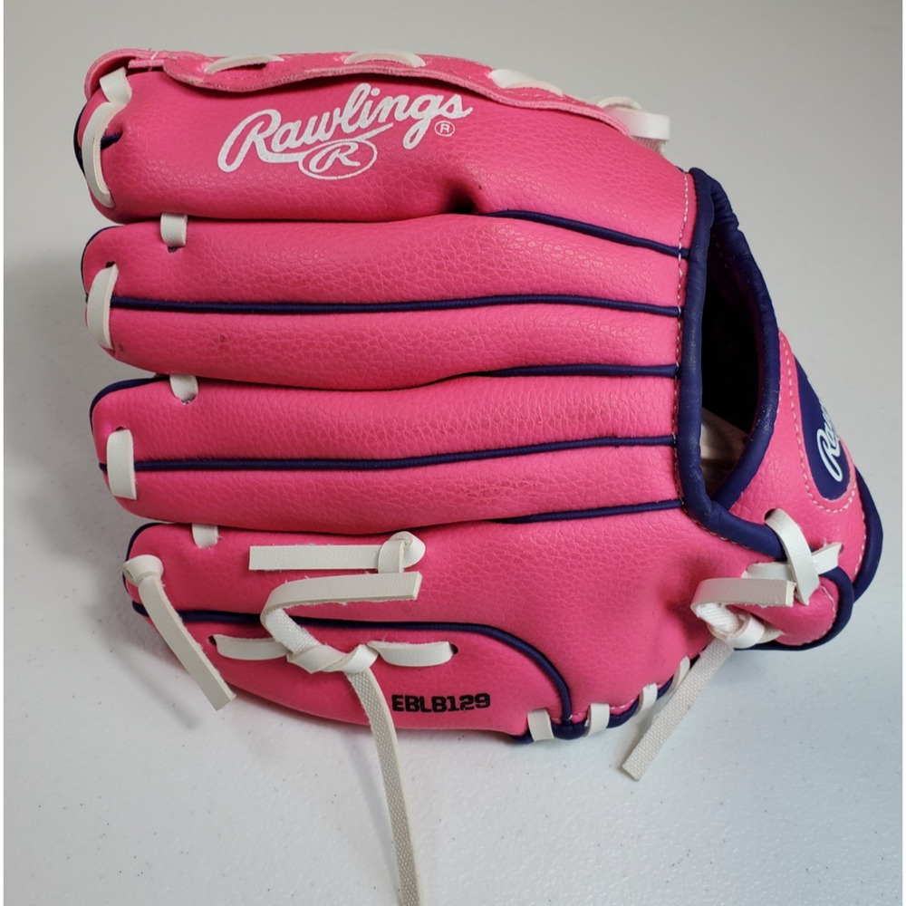 Rawlings EBLB129 Player Series 9″ Youth T-Ball Glove Pink White Navy Throw RHT